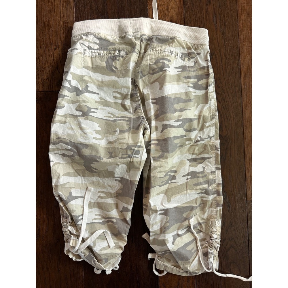 Dash Women Tan Cream Camo Cropped Cargo Pants Drawstring Waist Size S RN131121